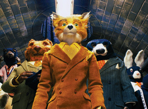 A group of anthropomorphic animals in suits, including a fox, rabbit, badger, and others, stand together in an underground tunnel, looking determined. The fox is in front, wearing a yellow coat.