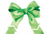 A green watercolor recycling symbol is topped with a matching green ribbon bow, combining the themes of recycling and gift-giving.