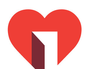 A red heart shape with a white open doorway in the center, casting a dark shadow, symbolizing openness or welcoming.