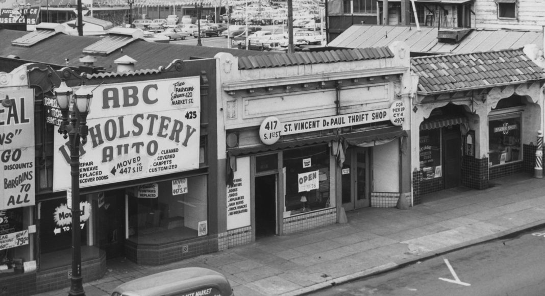 Historical black-and-white photo of South First Street