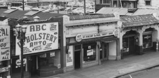 Historical black-and-white photo of South First Street