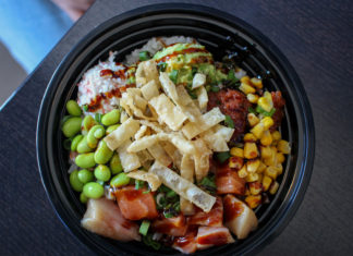 Contents of a poke bowl seen from above