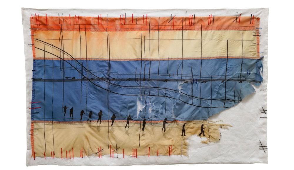 Photograph of artwork made of colored fabric