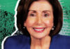 Photo of Nancy Pelosi with bright green graphic background