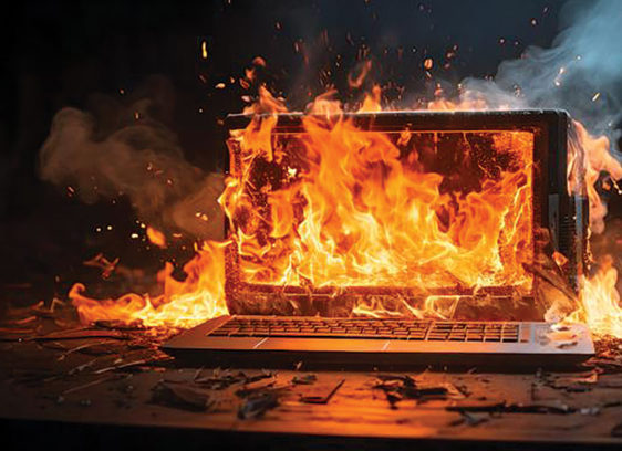 Computer on fire