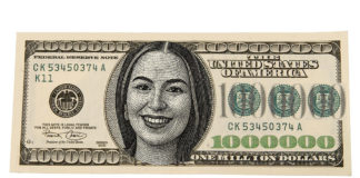 Currency with a line illustration of a woman in the middle of it
