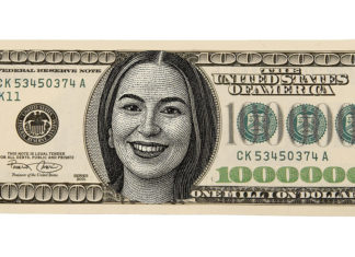 Currency with a line illustration of a woman in the middle of it