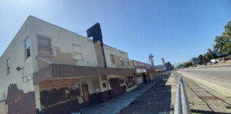 A row of dilapidated buildings