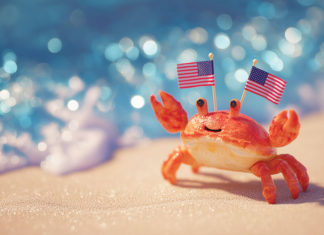 Cartoonish crab with American flags