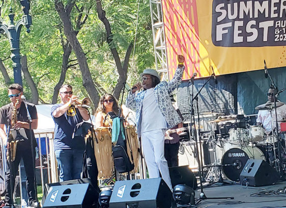 Musicians on an outdoor stage