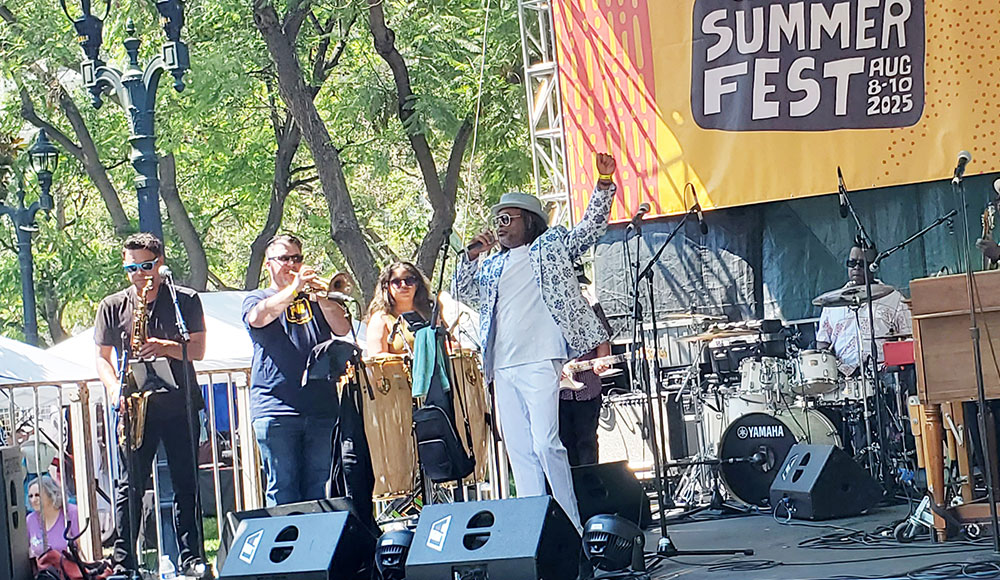 Musicians on an outdoor stage