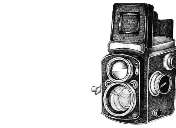Drawing of an old-fashioned camera