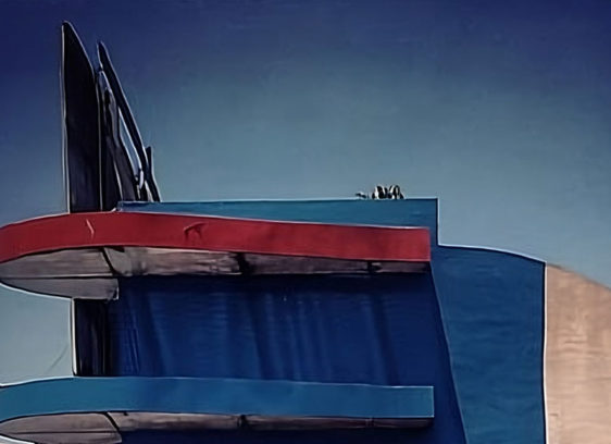 Top of a midcentury modern building