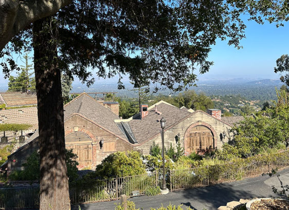 Stone chateau overlooking a valley