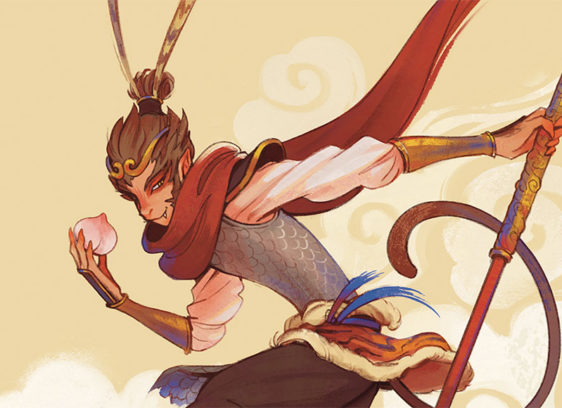 Illustration of a humanoid monkey hybrid dressed in fancy garb