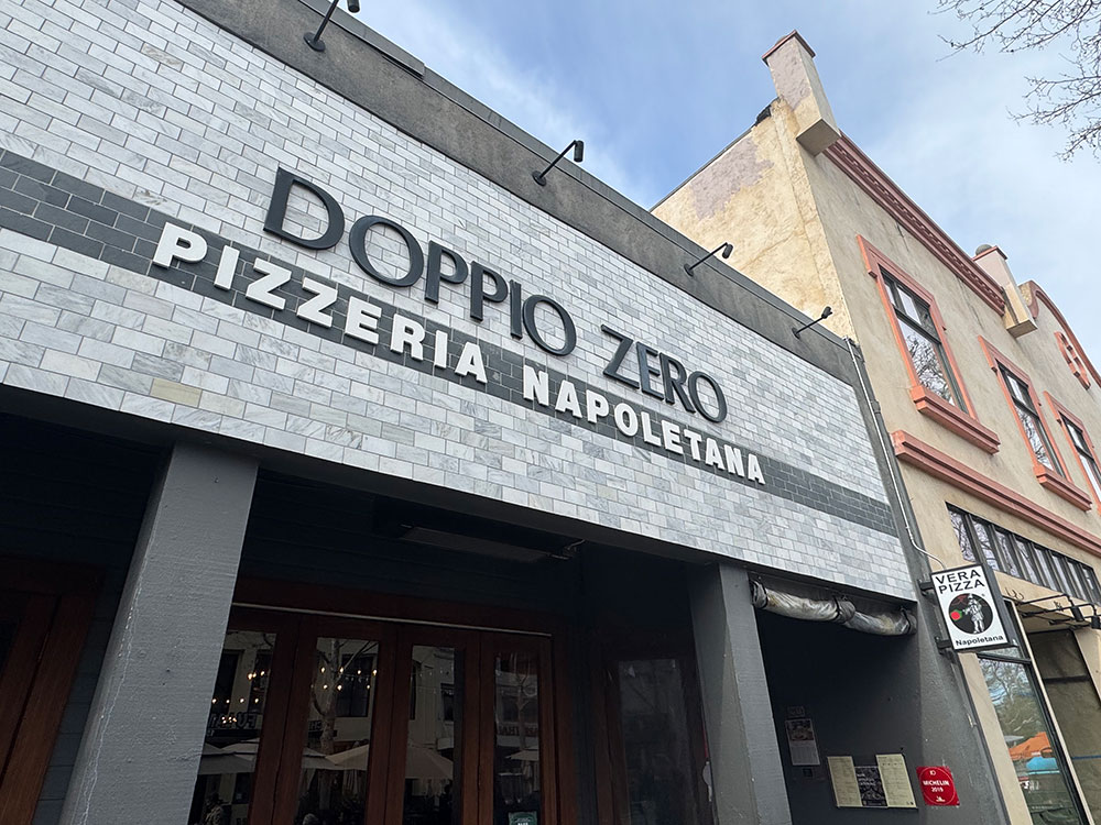 Front of Doppio Zero, with sign visible