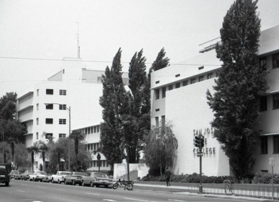 Archival black-and-white photo of a building on the San Jose State campus