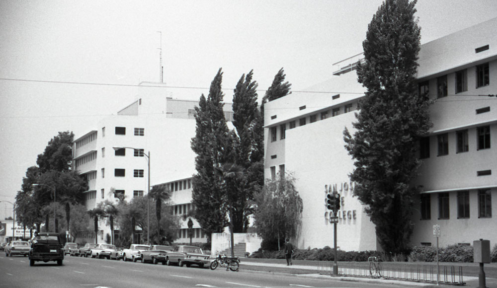Archival black-and-white photo of a building on the San Jose State campus