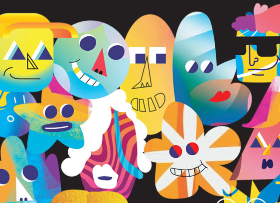 Imaginative illustrations of people using whimsical shapes