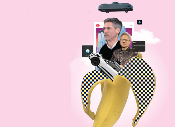 Photo collage with various objects coming out of a banana peel