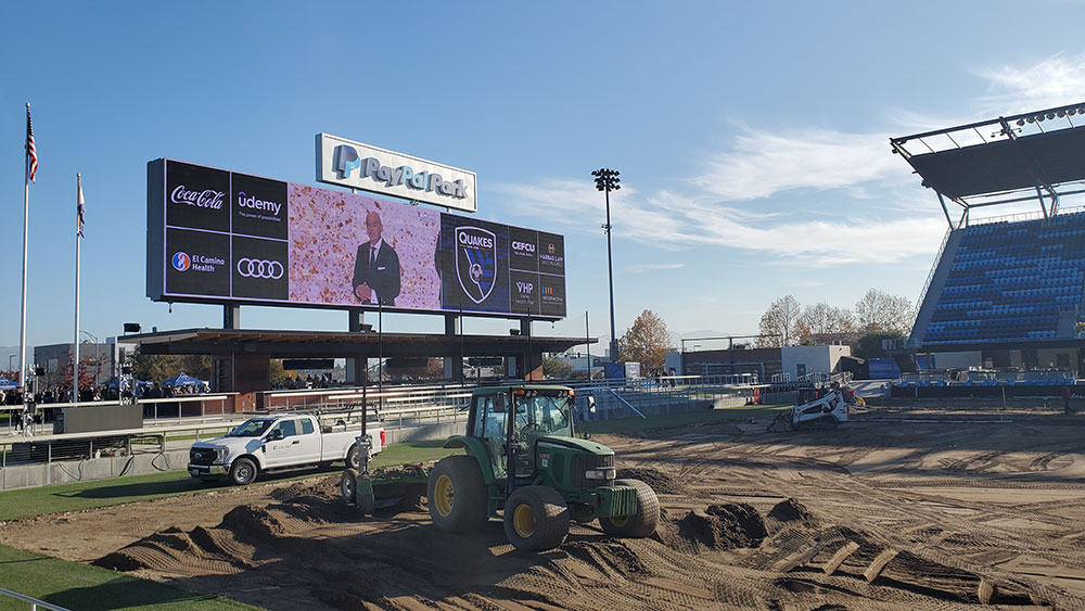 Stadium with construction going on in the field